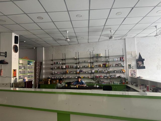 Pharmacy shelves and dispensing area